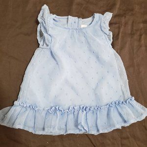 Blue Flowy Dress Frill Fringe Designs Button Closure On Back 3-6 Month Size